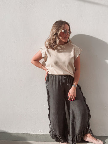 Cami Charcoal Washed Ruffle Pants