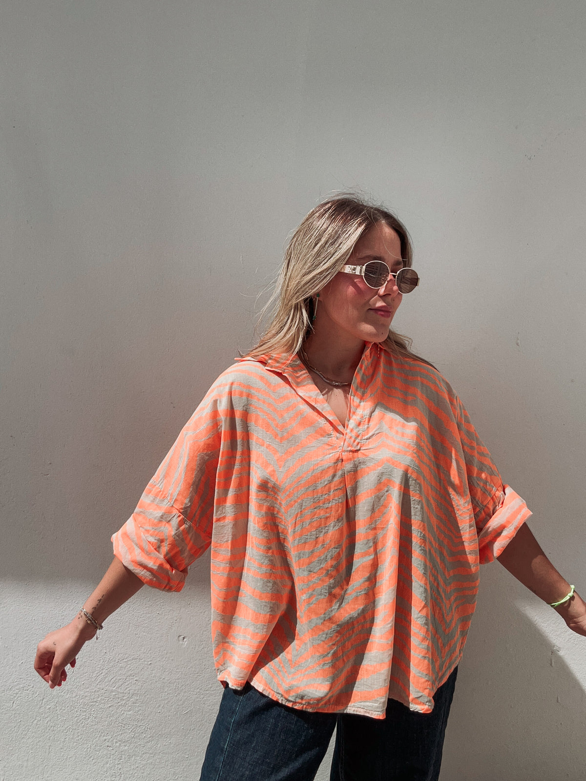 Neon Orange Zebra Blouse