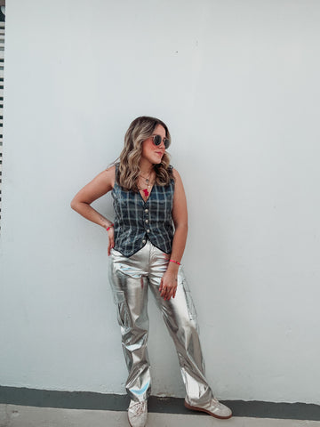 Silver Cargo Metallic Pants