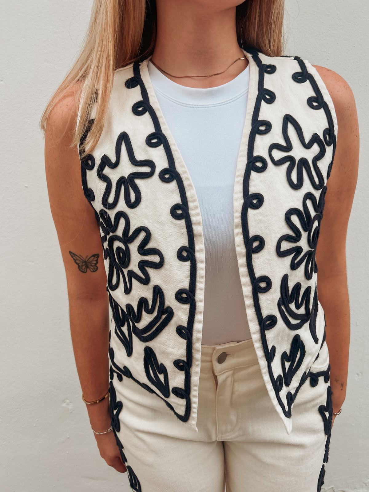 Navy Embroidered Vest