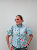 Light Blue & Red Polka Dot  Ruffle Top