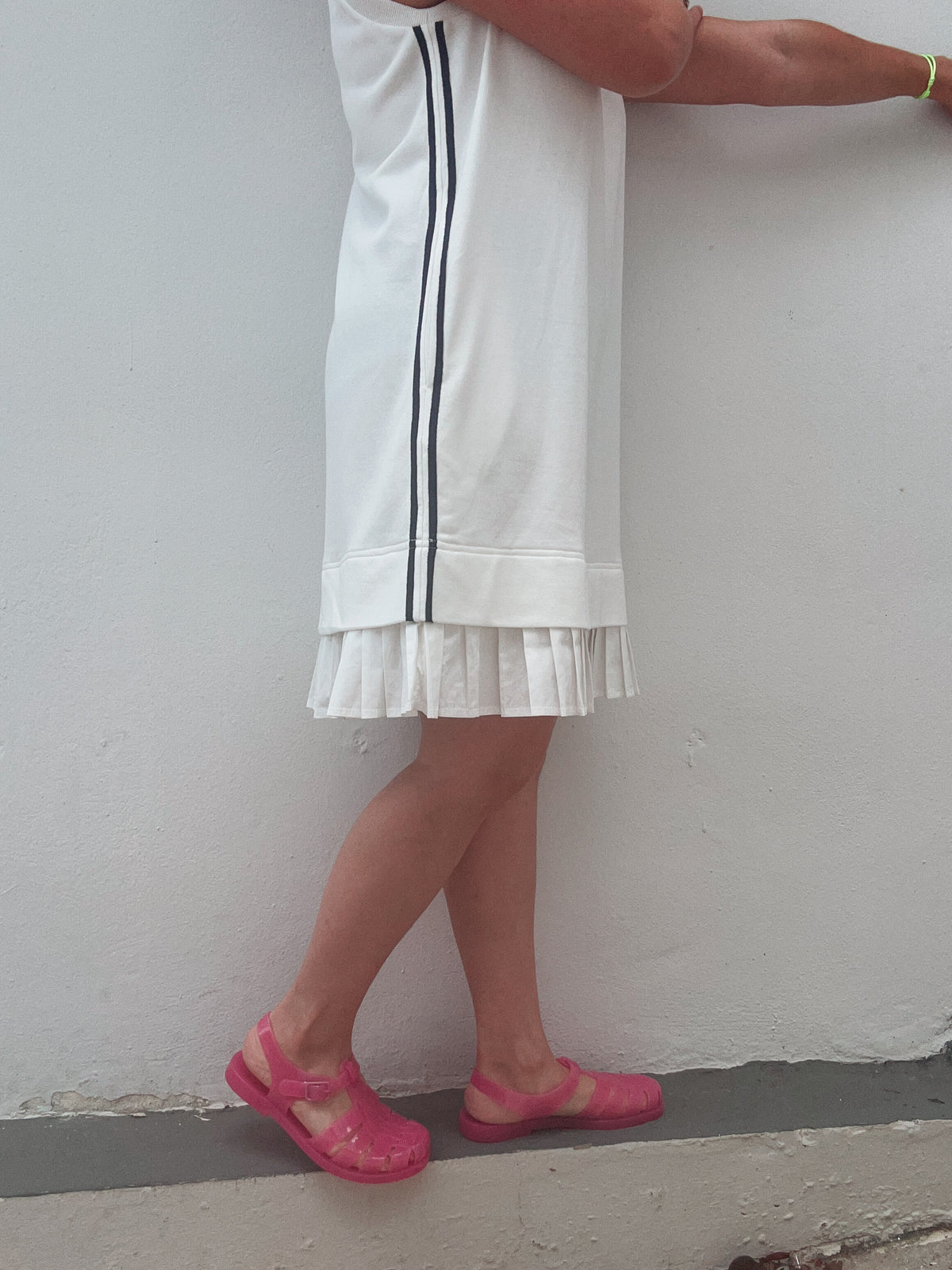 White Pleated Striped Skirt Dress