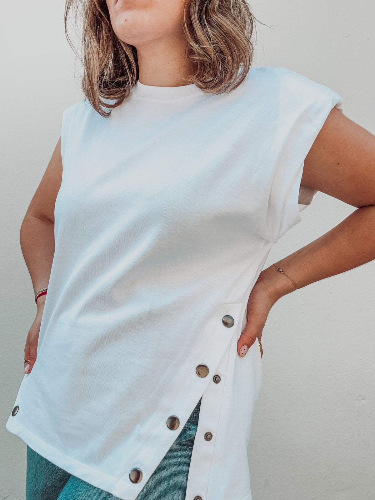 White Studded Tee