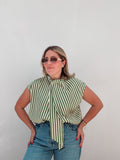 Olive Satin Stripe Top