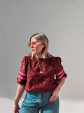 Burgundy Velvet & Pink Blouse