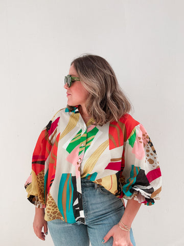 Colorful Tropical Shapes Printed Top