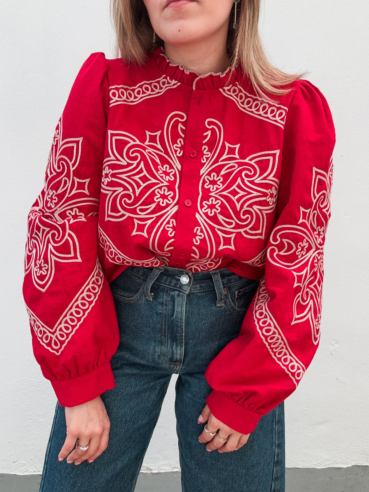 Red Embroidered Blouse