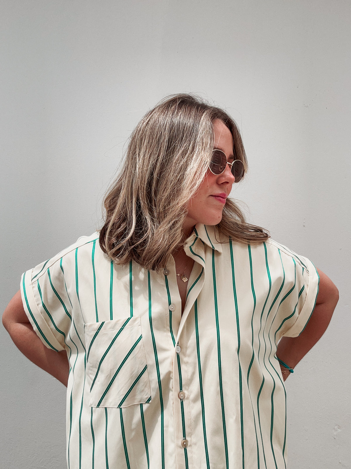 Vanilla & Green Striped Dress