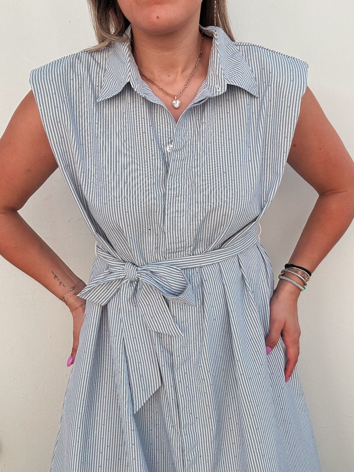 Navy Striped Rhinestone Dress