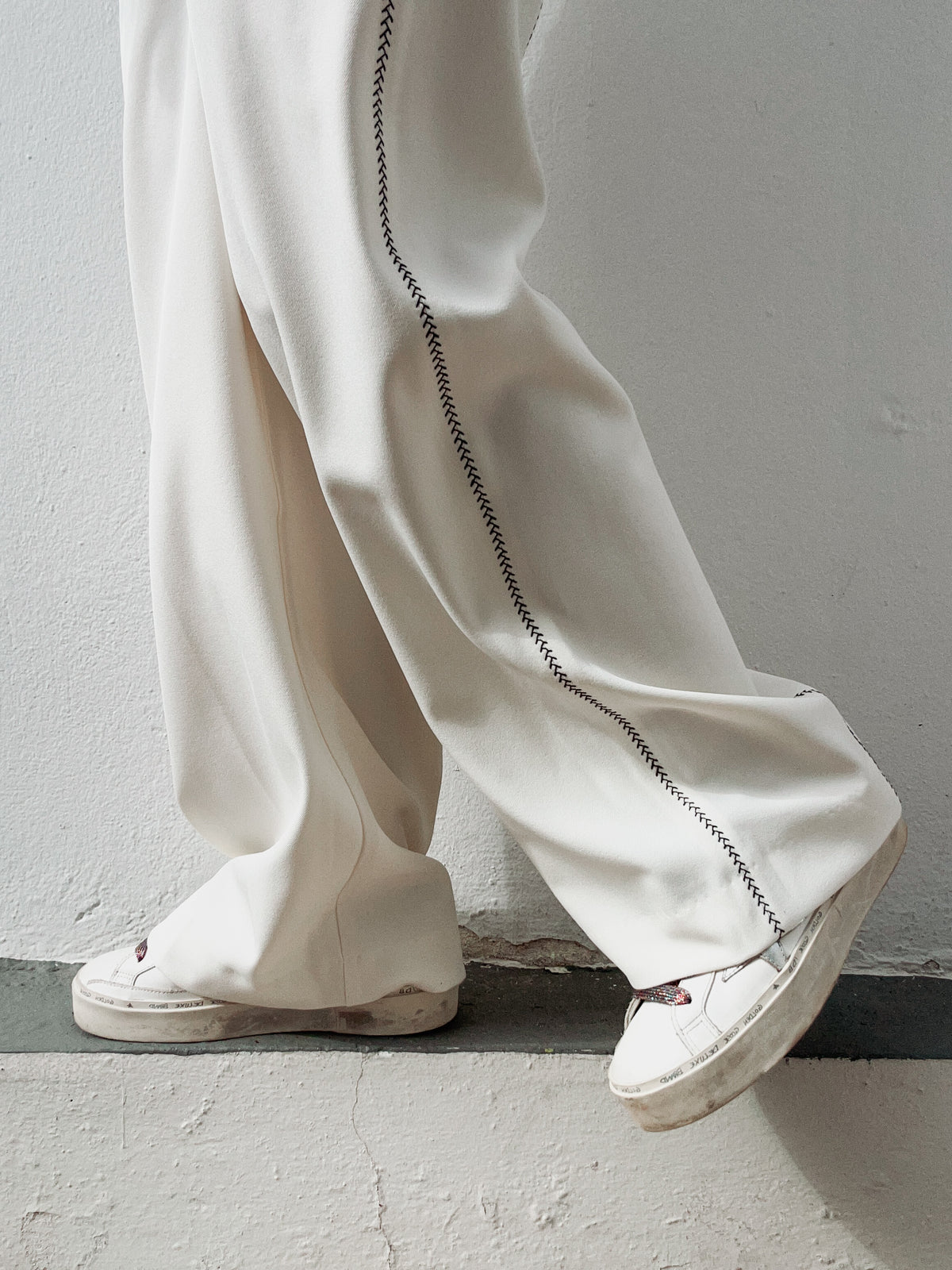 Off White Black Stitched Pants