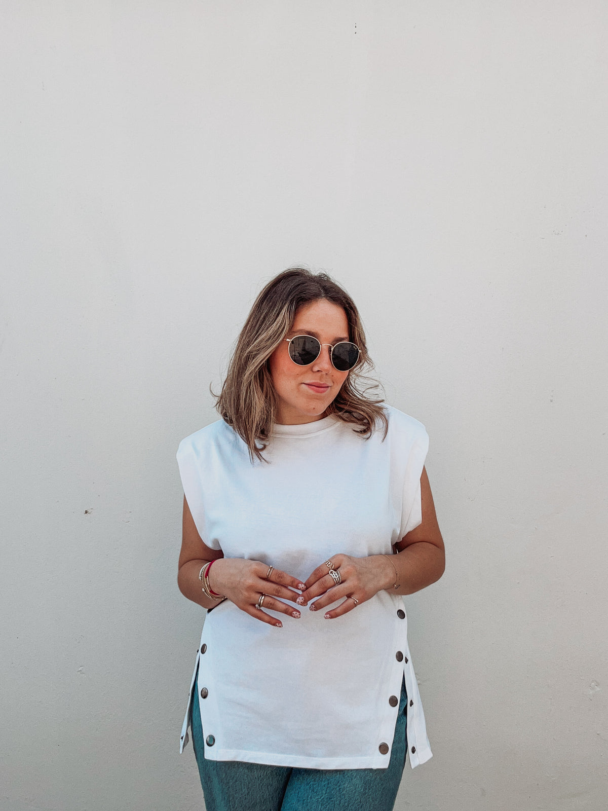 White Studded Tee