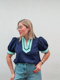 Navy & Aqua Top