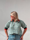 Green & Orange Collar Zipper Top