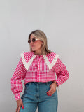 Fuchsia Gingham Collared Top