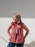Terracotta & Charcoal Stripe Bow Top