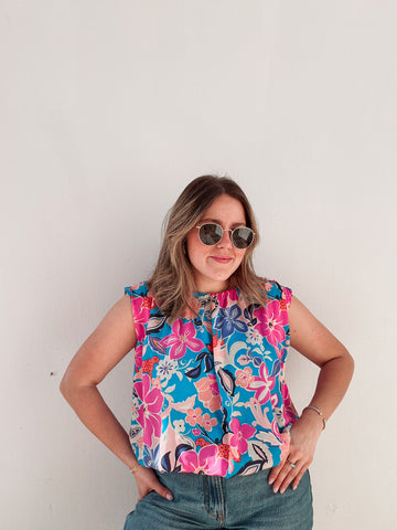 Blue & Pinks Floral Blouse