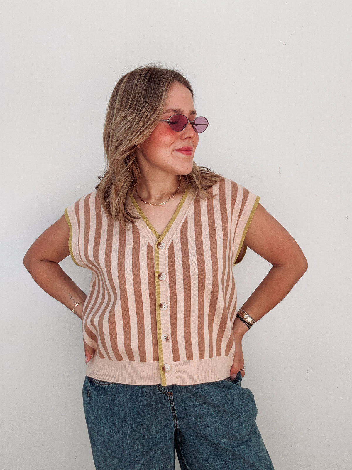 Mocha & Chartreuse Striped Top