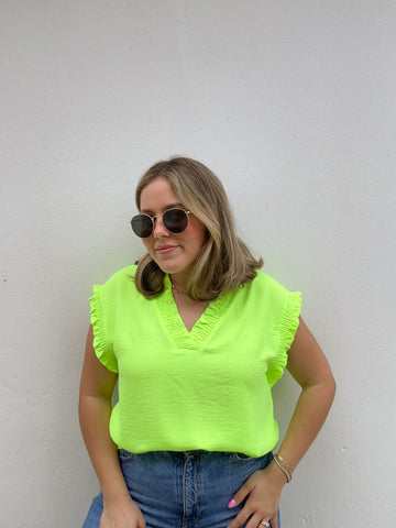 Neon Lime Ruffle Blouse