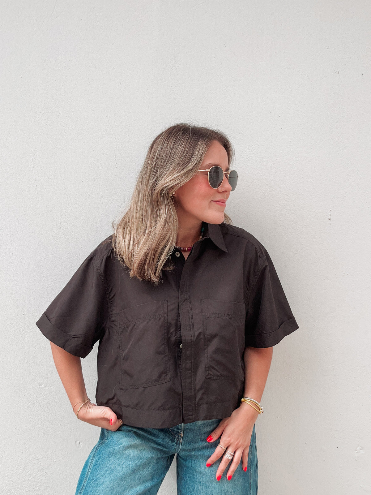 Black Nylon Pocket Blouse