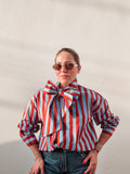Brick & Blue Bow Blouse