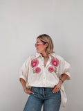 Vanilla Beaded Flowers Blouse