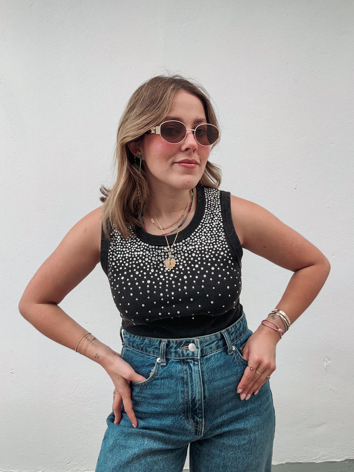 Charcoal Rhinestone Tank
