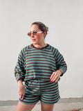 Choco & Teal Stripe Short Set
