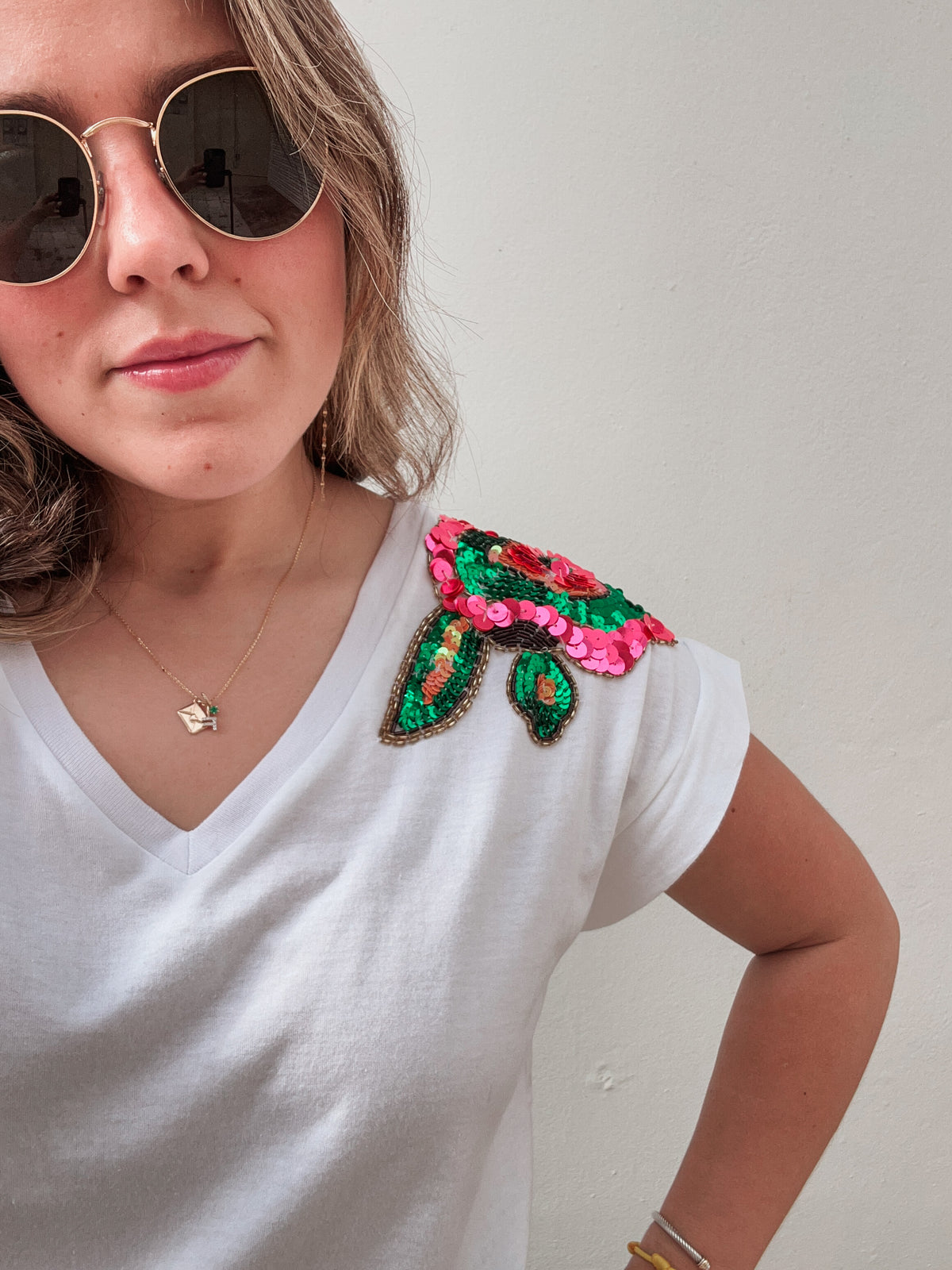 White Sequin Tee