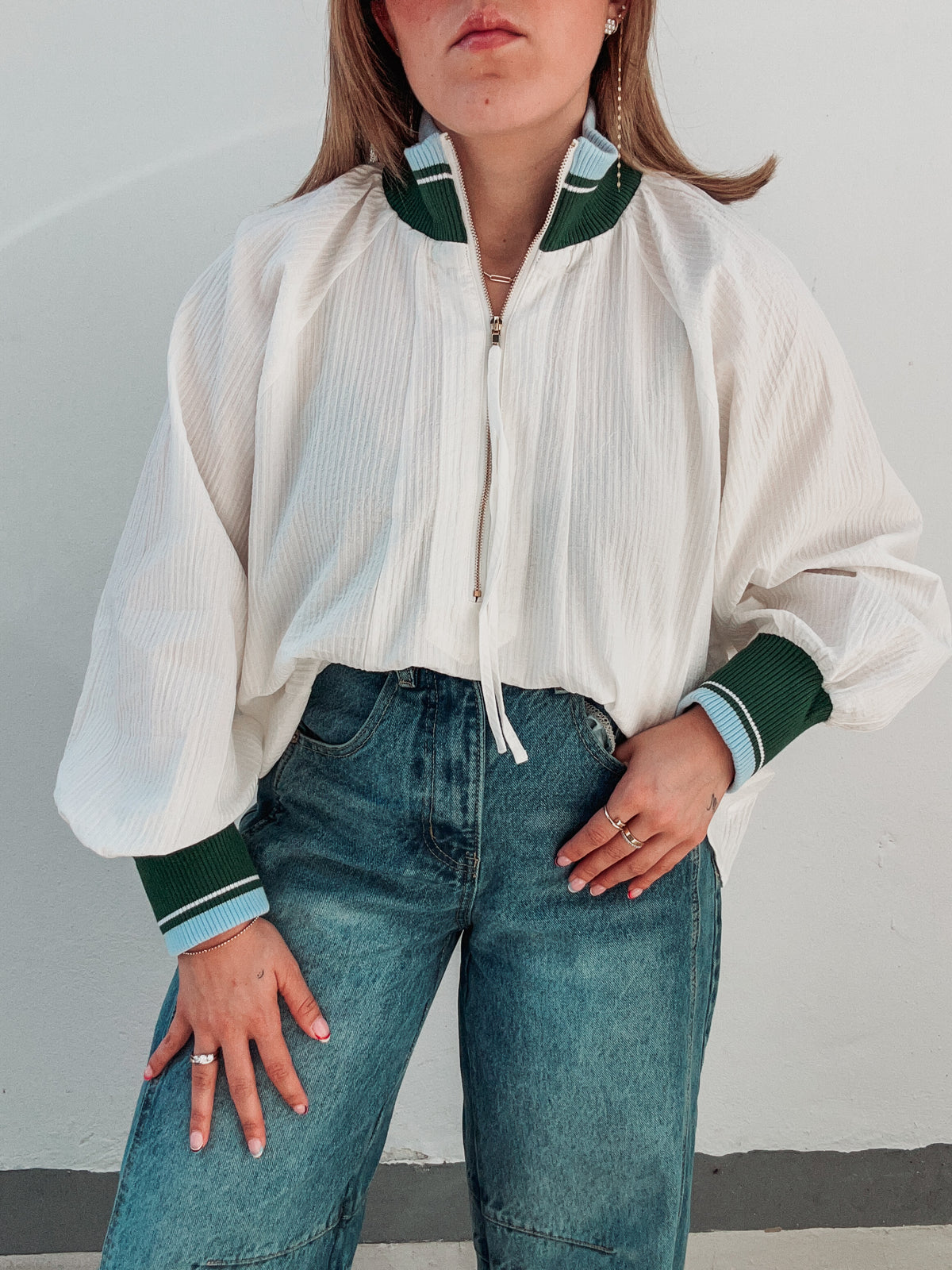 Green & Blue Zipper Top