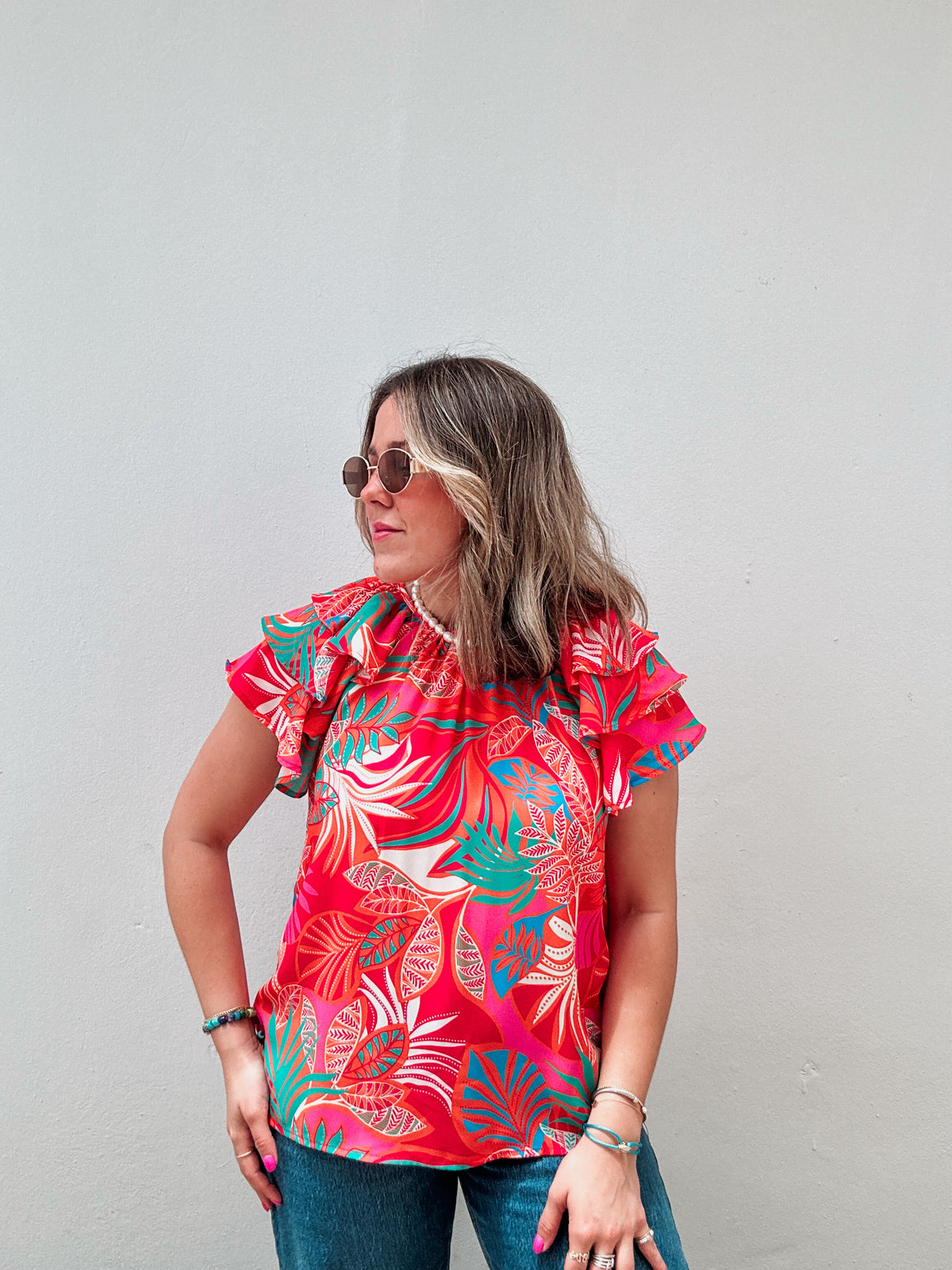 Tropical Leaves Printed Blouse