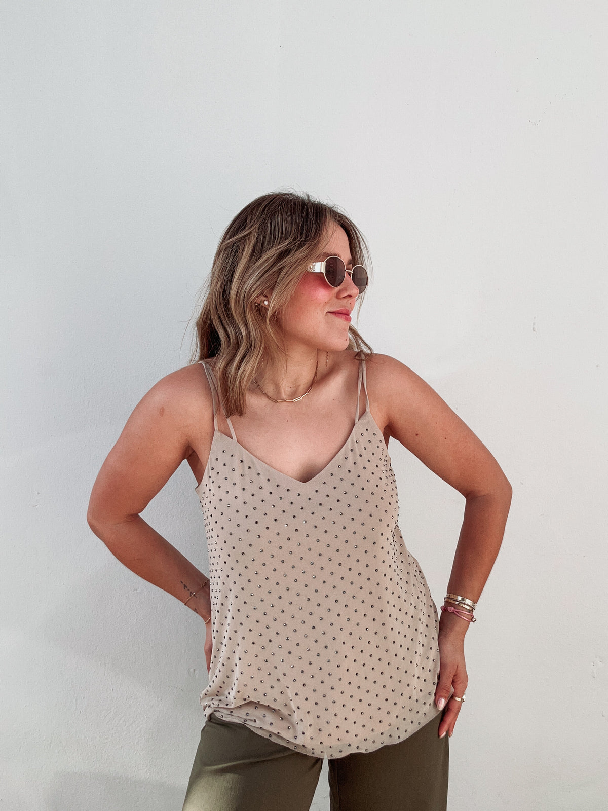Mocha Mesh Rhinestone Tank
