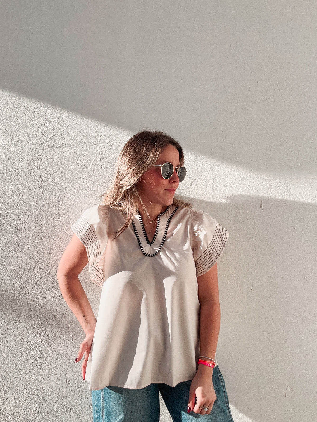 Black & Cream Ruffle Blouse