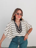 Black & Vanilla Collar Stripe Blouse