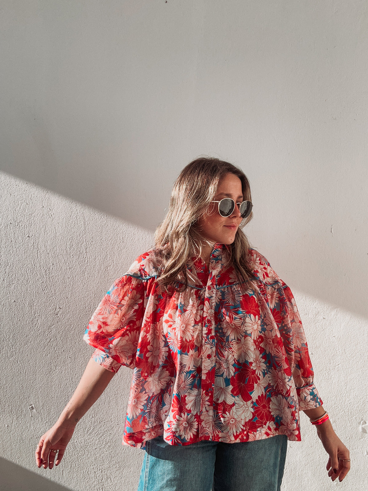 Red Floral Printed Blouse