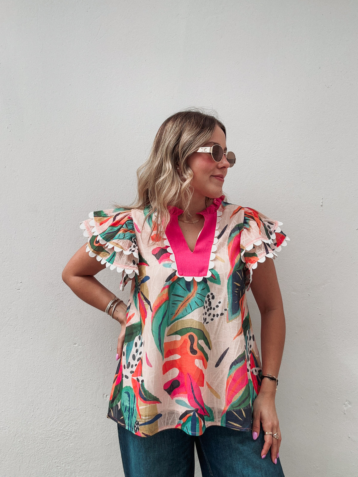 Tropical Printed Pink Top