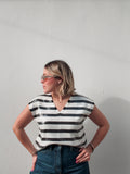 White & Black Sequin Stripe Top