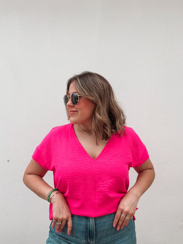 Hot Pink V Neck Blouse