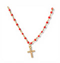 Red Pavé Cross Enamel Necklace