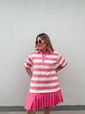 Pink Striped Pleated Skirt Dress