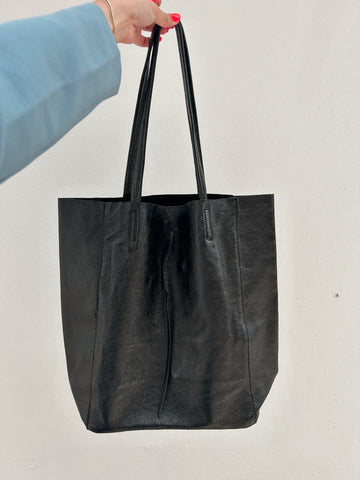 Black Metallic Leather Tote