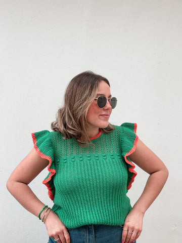 Green & Orange Knit Top