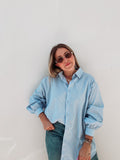 Light Blue Striped Rhinestone Blouse