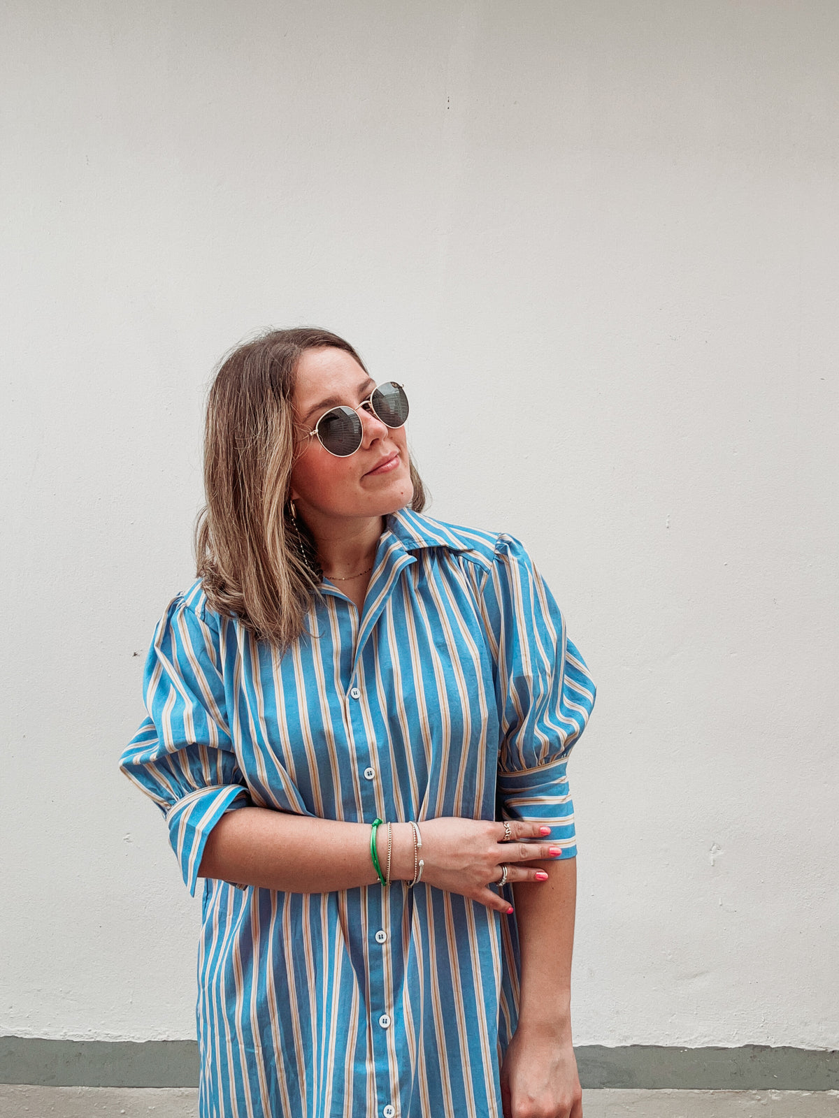 Blue & Yellow Striped Button Dress