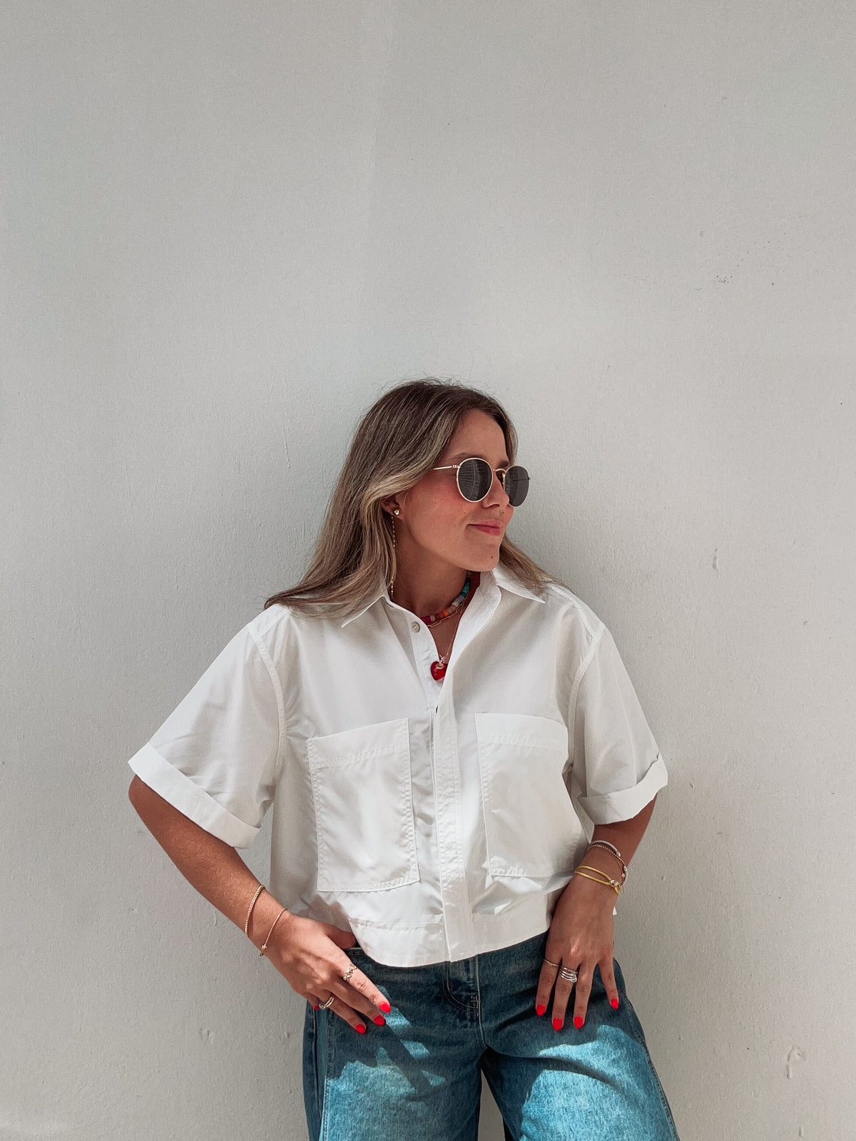 White Nylon Pocket Blouse