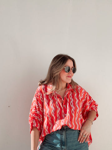 Salmon & Pink Printed Blouse