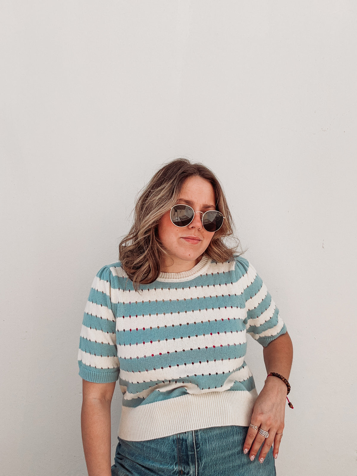 Blue & White Funky Striped Knit