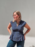 Navy & Light Blue Stripe Zipper Top