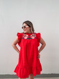 Floral Red Embroidered Dress