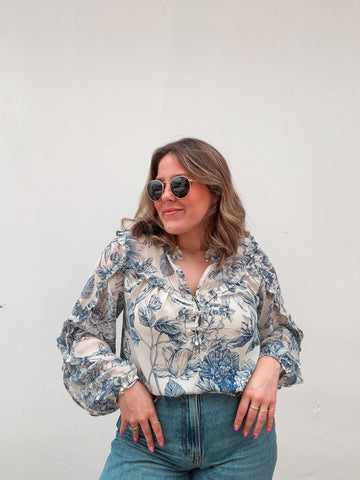Blue Floral Printed Blouse