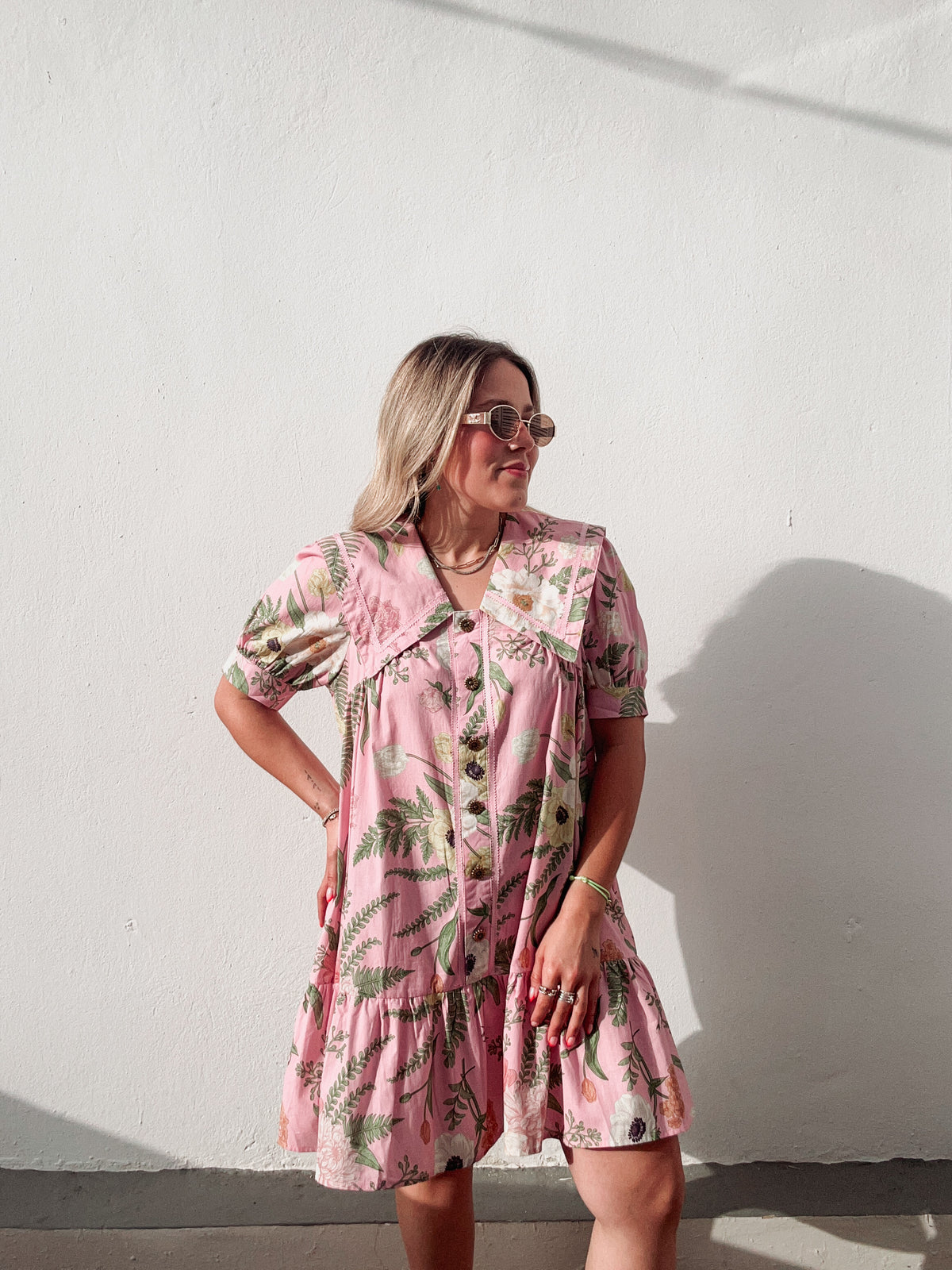 Floral Buttons Printed Dress